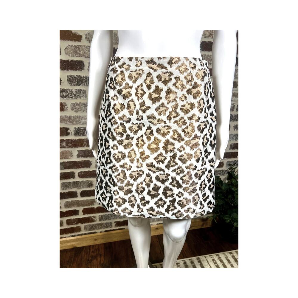 Lilly Pulitzer A-Line Gold Metallic Adler Skirt Leopard Jacquard Women's Size 2